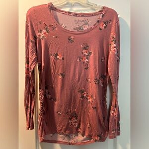 a:glow Floral Long Sleeve Maternity Top in Dusty Rose
